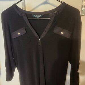 Ralph Lauren Women's Black V-Neck Top w/ Pockets **Size M**